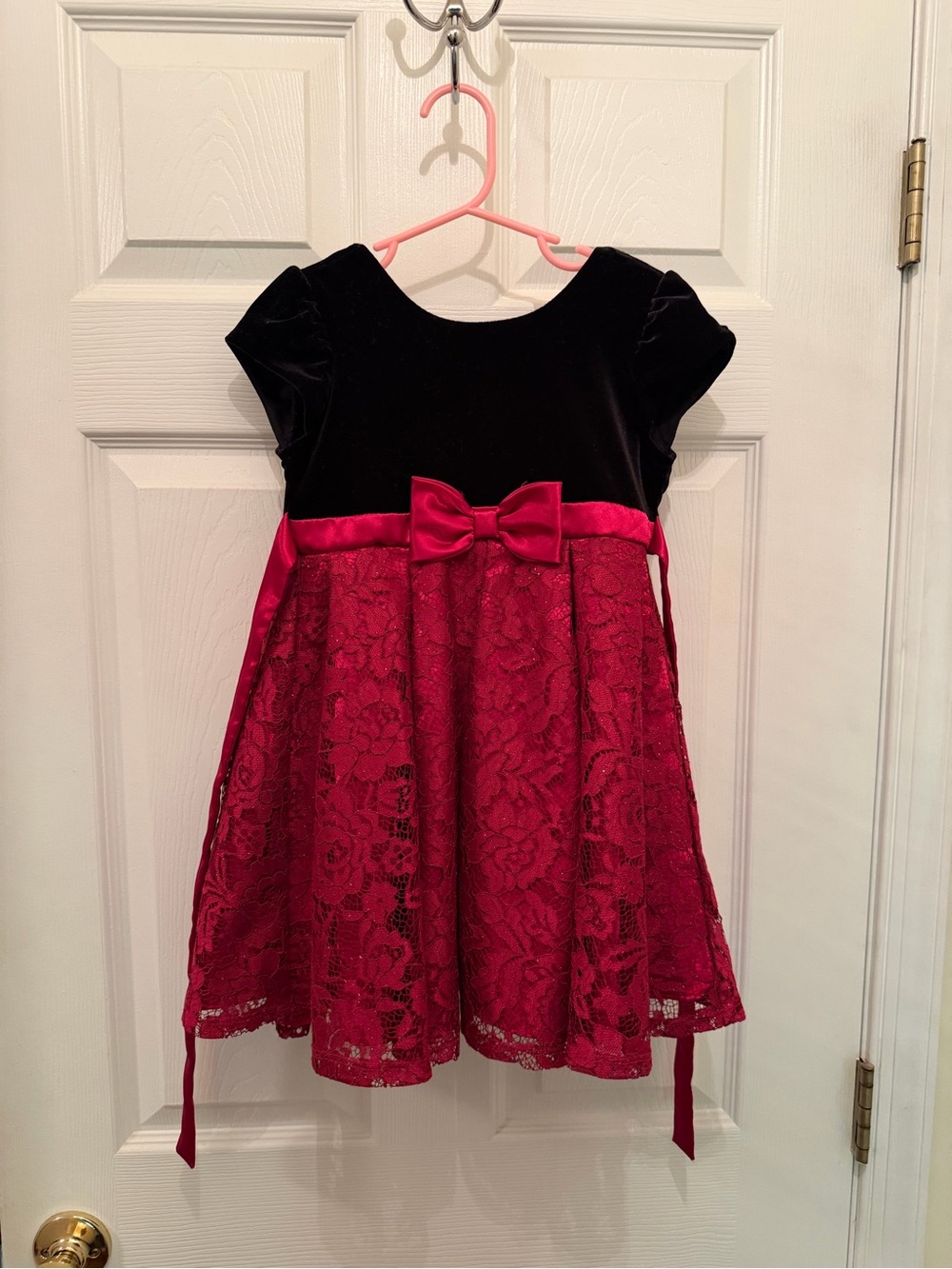 Jona Michelle Black Velvet and Red Lace Bow Dress for Girls